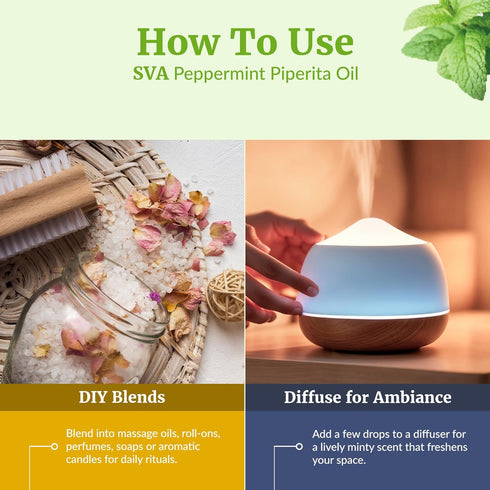 SVA Peppermint Piperita Essential Oil – 4 Fl Oz – 100% Natural for Diffuser, Hair Care, Skin Care, Aromatherapy