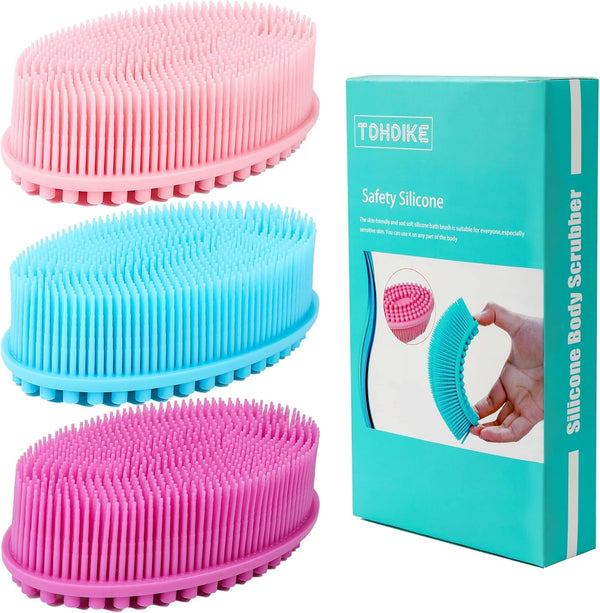 TDHDIKE Silicone Body Scrubber Loofah, Set of 3 Soft Exfoliating Bath Shower Scrubbers