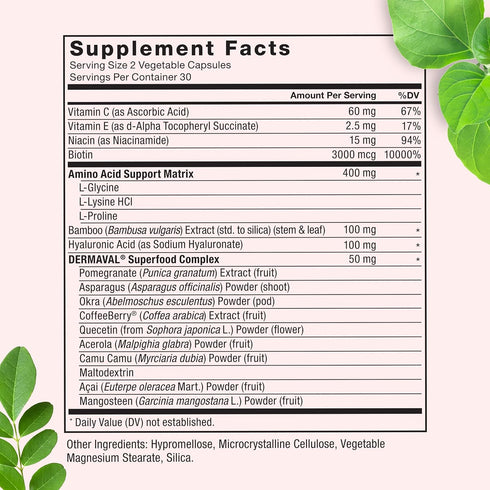 Force Factor Collagen Boosting Superfoods with Biotin, Hyaluronic Acid, Bamboo for Hair, Skin & Nails (60 Vegetable