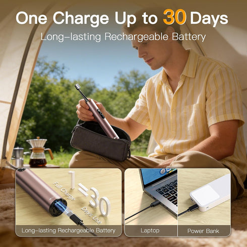 M23 30-Day IPX7 Travel Electric Toothbrush for Adults, Retractable Portable Sonic Toothbrush, Aluminum Body, Battery