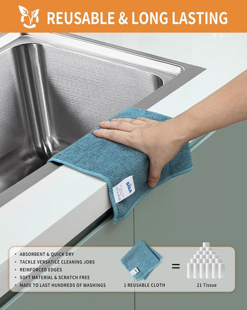 Pack 15, 30 30 cm(11.8 11.8 inch) MR.SIGA Microfiber Cleaning Cloth, All-Purpose Microfiber Towels, Streak Free