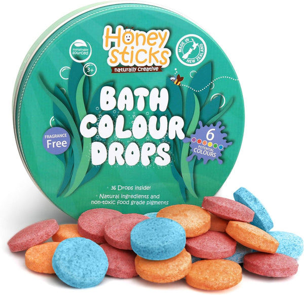 Honeysticks Bath Color Tablets for Kids - Non Toxic Fizzy Bathtub Drops Made with Natural Ingredients, 36 Drops