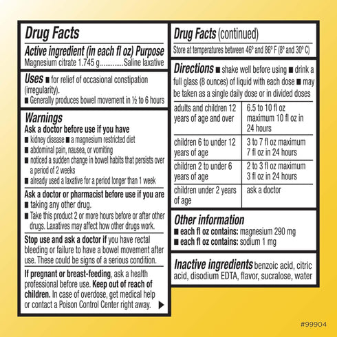 Quality Choice Magnesium Citrate Oral Solution, 10oz, Lemon Flavored Saline Laxative for Occasional Constipation