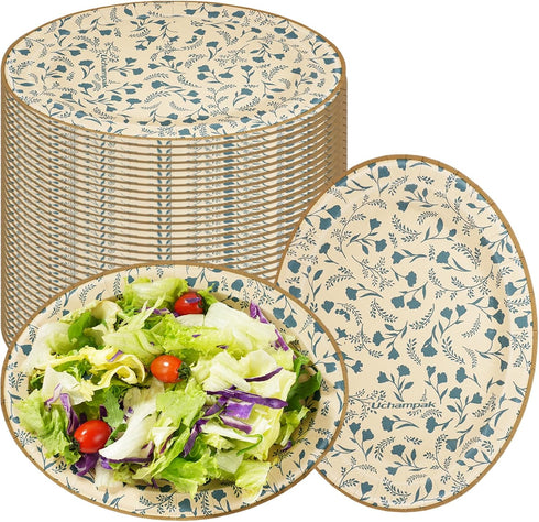 VIVAVENTURE 50PCS Oval Disposable Paper Plates, 9" x 10.5" Everyday Disposable Plates, Floral