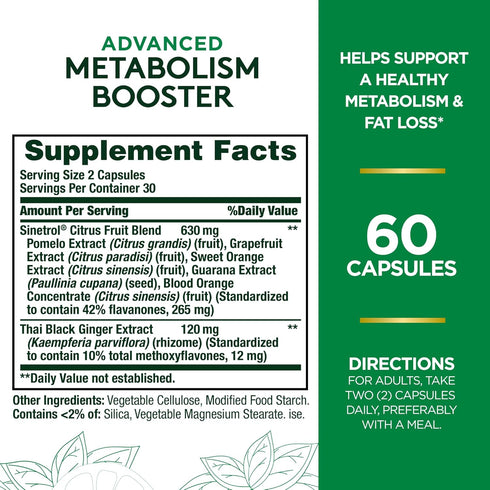 Nature's Bounty Advanced Metabolism Booster, Supports Healthy Metabolism & Fat Loss, 60 Capsules