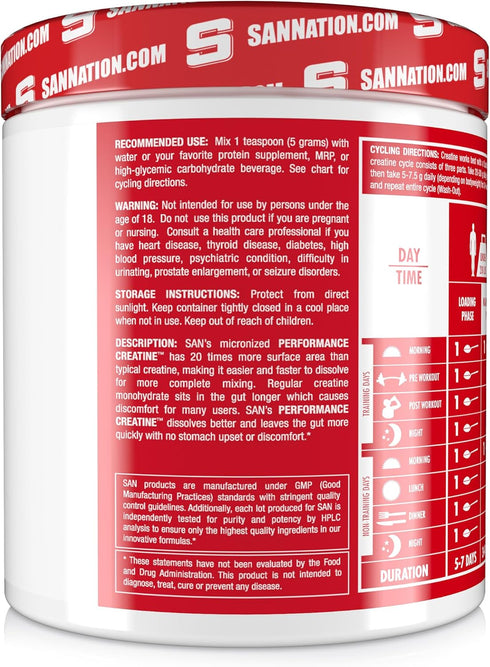 SAN Performance Creatine 300g - Supports Muscle Growth and Athletic Performance, 60 Servings