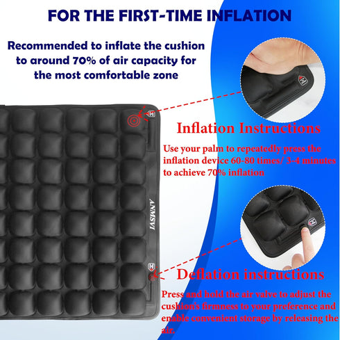 Air Inflatable Pressure Relief Seat Cushion for Wheelchair, Car, Office, Adjustable Firmness for Coccyx, Sciatica Pain