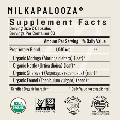 Milkapalooza 60ct Legendairy Milk Lactation Supplement for Breastfeeding Moms, Increase Breast Milk Supply with Organic