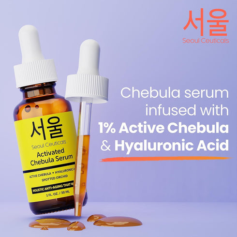 SeoulCeuticals Chebula Active Serum for Face - Korean Skin Care Anti-Aging with Hyaluronic Acid, 1oz