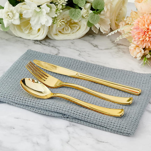 FOCUSLINE 160 Pack Gold Plastic Silverware Set, 80 Gold Forks, 40 Gold Knives, 40 Gold Spoons for Parties