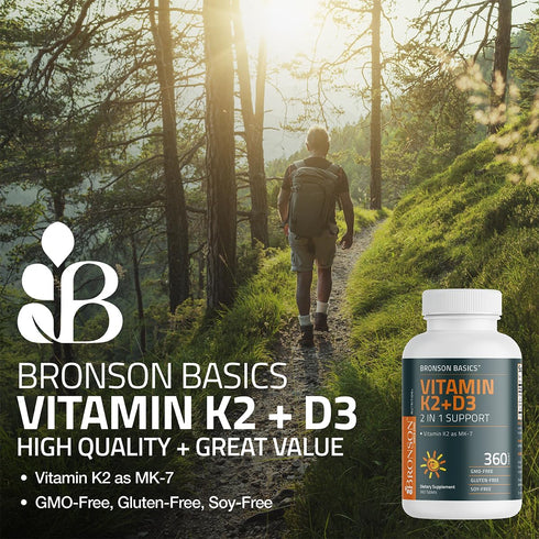 K2 D3 (MK7) D3 5000IU (125 90 K2 MK-7, 360 Bronson Vitamin Supplement Non-GMO Formula Vitamin mcg) & mcg Easy