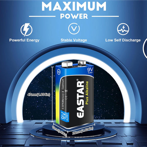 9V Alkaline Batteries, 10 Pack for Smoke Detectors, Long-Lasting Power Square Batteries