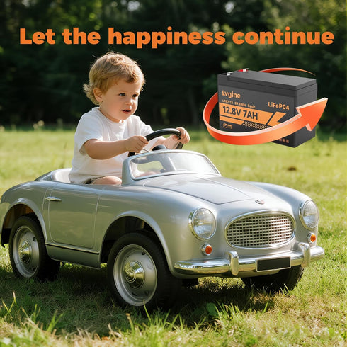 LVGINE 12V 7Ah LiFePO4 2000+ Battery, Deep Cycle Lithium Iron Phosphate Rechargeable Battery for Ride on Toys