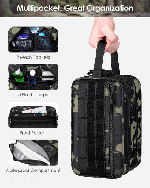 TACTICISM Toiletry Bag for Men - Tactical Molle Dopp Kit with Large Capacity, Water-Resistant Travel Bag for Women,
