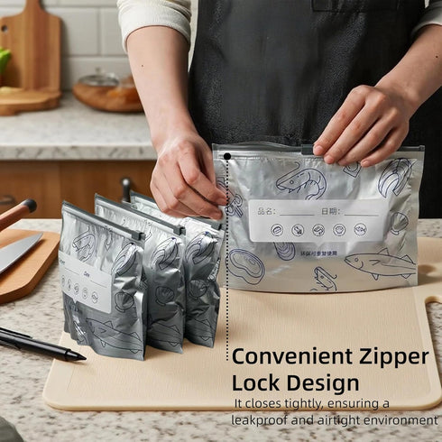 QZAVIRE 30 Pcs Reusable Aluminum Foil Sealable Storage Bags, Seafood Meat Self-sealing Freezer Bags with a stand-up