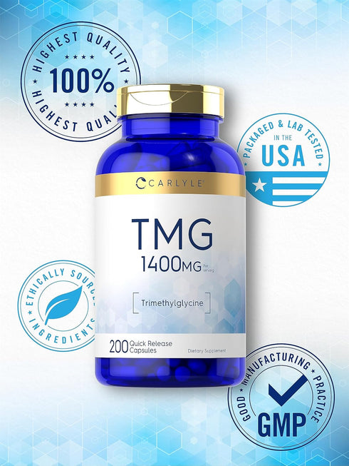 Carlyle TMG 1400mg, 200 Quick Release Capsules, Non-GMO & Gluten Free Supplement