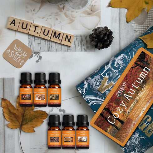 SALUBRITO Fall Essential Oils Set - Autumn Fragrance Oil for Diffuser, Candle Making, 6x10ml - Cinnamon, Pumpkin Spice