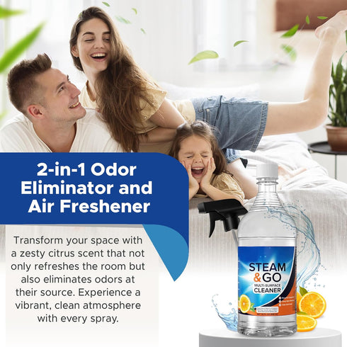 Steam and Go Multi-Purpose Cleaner - 32 oz Intense Degreaser, Deep Stain Remover, Odor Eliminator with Oxy Power for
