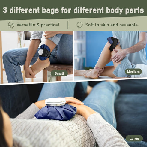 Ice Bags for Injuries Reusable - Dual Hot Water Bag for Pain Relief and Soft Ice Packs for Injuries - Set of 3 Bags and