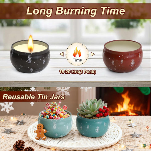 Obcxin 6 Pack, 100% Christmas Scented Candle Gift Christmas Candles for Home Scented, Natural Soy Wax Long Lasting Jar