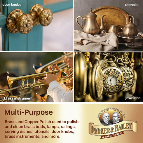 PARKER & BAILEY Brass and Copper Polish - 8 Oz Metal Polish Cream for Antique Decor, Pans, and Furniture