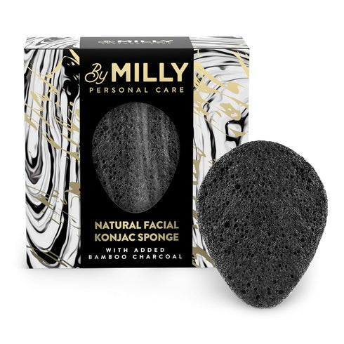 Konjac Sponge for Face | All Natural Reusable Facial Sponge with Activated Bamboo Charcoal, Gentle Exfoliating, Black