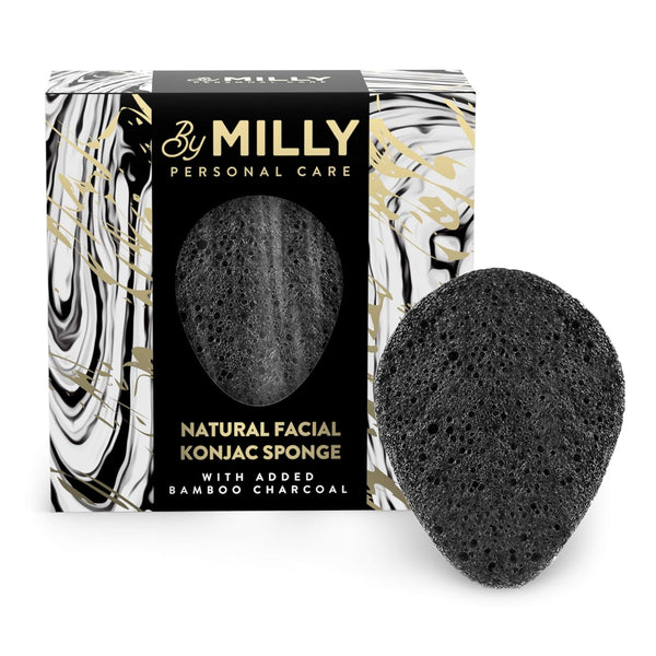 Konjac Sponge for Face | All Natural Reusable Facial Sponge with Activated Bamboo Charcoal, Gentle Exfoliating, Black