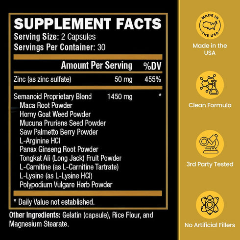Male FX Labs (60 1 SEMANOID Caps) Maximum Fertility Formula and Semen Volumizer - Advanced Fertility Ingredients
