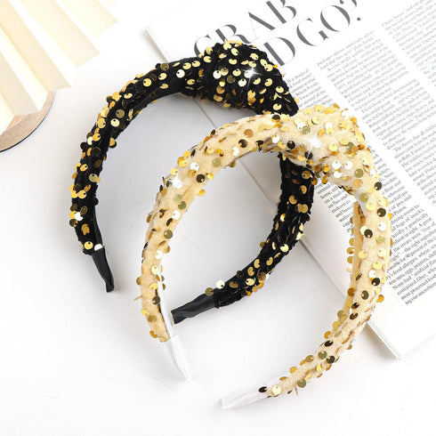 Knotted Headband for Women, Velvet Wide Headbands for Kids Hair Accessories, Cute Sequins Glitter Headbands