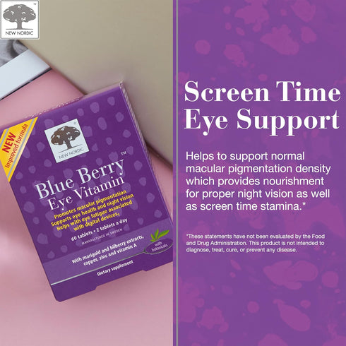 NEW NORDIC Blue Berry Eye Vitamin Supplement - Lutein with Zinc, Supports Eye & Vision Function, 60 Tablets