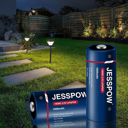 4 Pack 18500 Rechargeable Solar Batteries 3.2V, 1000mAh LiFePO4 for Outdoor Lights, Flashlight (Not AA)