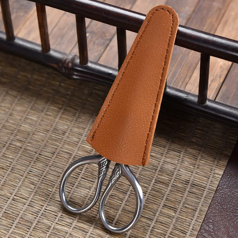 Small Facial Hair Scissors, Stainless Steel Straight Tip Snips for Grooming Kit, Eyebrows, Beard, PU Case