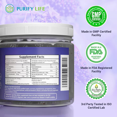 Potent Elderberry Gummies for Kids and Adults, 90ct, Immune System Support