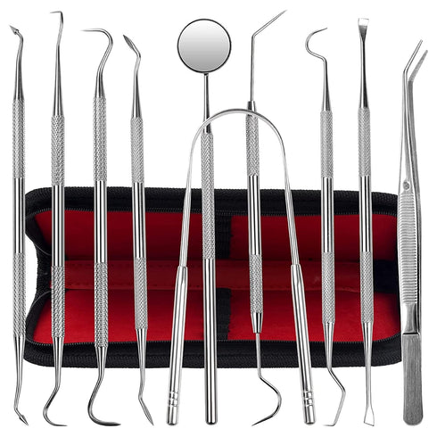 Dental Kit Tools, 10 Pack Stainless Steel Plaque Remover, Oral Care Kit with Plaque Cleaner and Scrapers