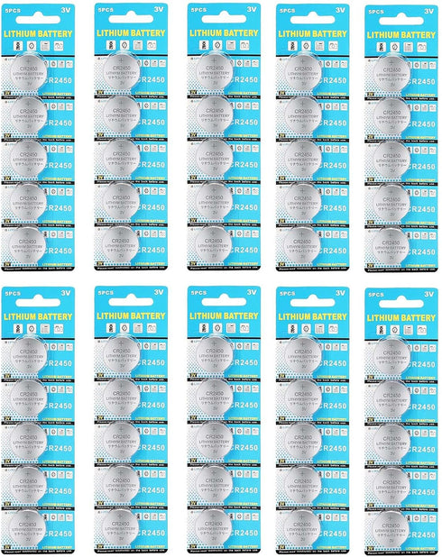 50 Pack 3V High Capacity Lithium Button Coin Cell Batteries CR2450 ECR2450 for Most Electronic Devices