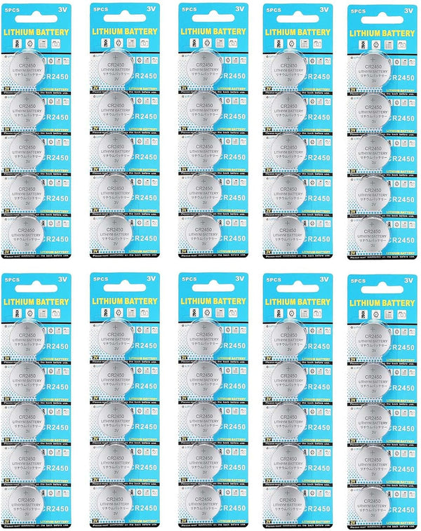 50 Pack 3V High Capacity Lithium Button Coin Cell Batteries CR2450 ECR2450 for Most Electronic Devices