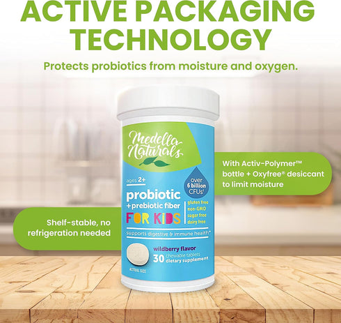 Probiotics for Kids + Prebiotics - 6 Billion+ CFUs for Digestive Health, Immunity & Digestion - 30 Chewables Made in