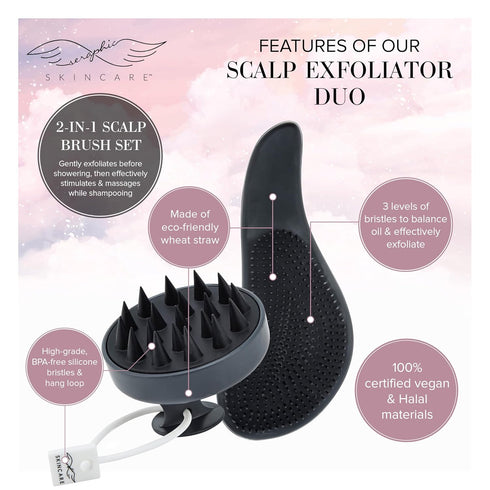 Seraphic Skincare 2-In-1 Scalp Exfoliator Duo with Wet and Dry Hair Brushes, Soft Silicone Massager for All Hair Types