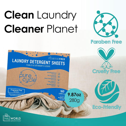 Pure Cycle Laundry Detergent Sheets - No Spill Travel Pack, 160 Loads, Fragrance Free