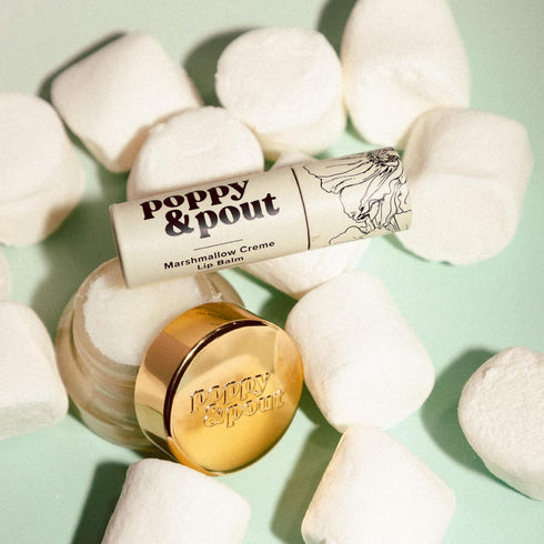 Poppy & Pout Marshmallow Creme Jumbo Lip Balm | All Natural Moisturizer with Beeswax, Vitamin E, Organic Coconut Oil |