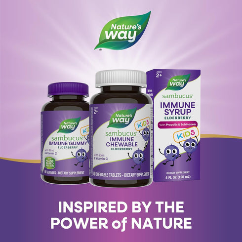 Nature's Way Sambucus Immune Chewable for Kids, Elderberry, Ages 2+, Vitamins C & A, 40 Tablets
