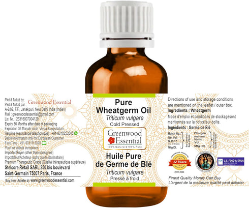 Pure Wheatgerm Oil (Triticum vulgare) Cold Pressed 10ml (0.33 oz)