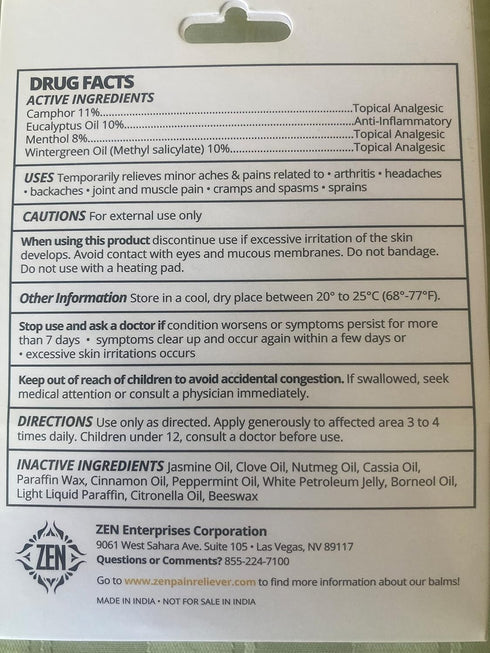Zen Women's Relief Balm- All-Natural Pain Reliever with Jasmine Oil & 11 Essential Oils- works great for Menstrual Cramps, Backaches, Headache, Joints & Muscle Pain (0.7 oz)