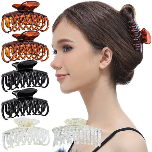 RC ROCHE ORNAMENT 6 Pcs Womens Classic Double Multi Layer Hair Clutcher Clamp, Fine Teeth Jaw Interlocking, Medium