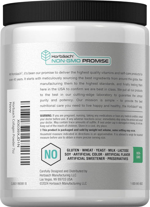 Horbaeach Collagen Peptides Powder 7oz | Unflavored Multi Collagen Protein and Amino Acids | Type I and III | Gluten