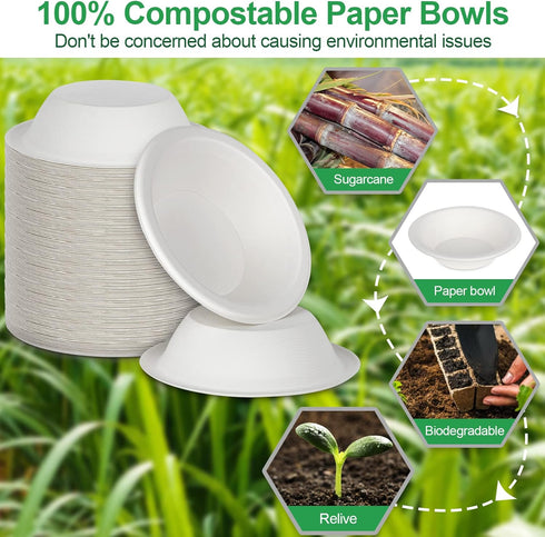 20oz Paper Bowls Disposable, 50 Pack Heavy Duty Compostable Bowls for Hot Soup, Salad, Ice Cream, Biodegradable