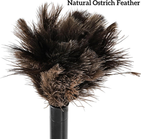 2 Pack Ostrich Feather Duster, 10 Inch Fluffy Natural Feather Duster with Plastic Handle, Extensible Cleaning Supplies