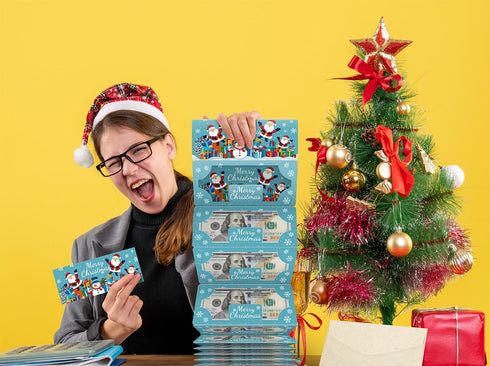 Lyforpyton 10 Christmas Money Holder with Slots, Christmas Party Santa Cash Card Supplies, Surprise Money EnvelopesBlue