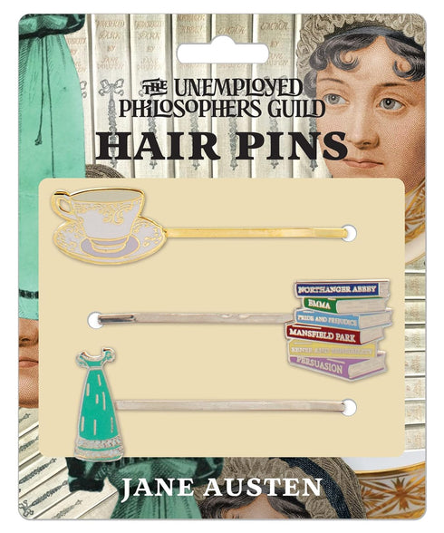 Jane Austen Hair Pins Set - Cup and Saucer, Austen Novels, Evening Gown (3 Pins)
