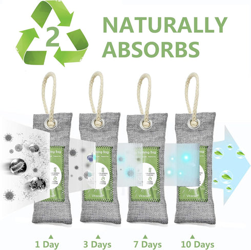 12 Pack Bamboo Charcoal Air Purifying Bag, Activated Charcoal Bags for Odor Absorption, Home, Pet, Closet